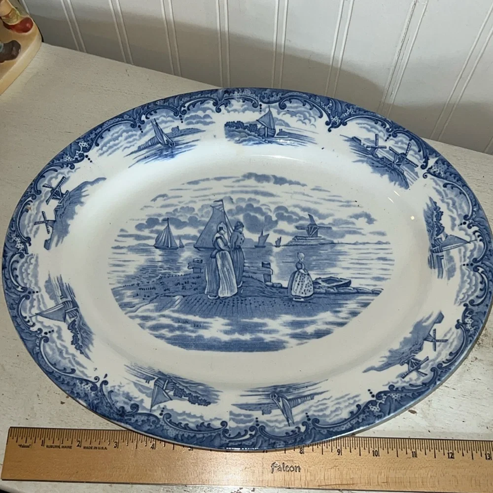 Antique Wedgwood Hague England blue delft Holland Dutch windmill platter